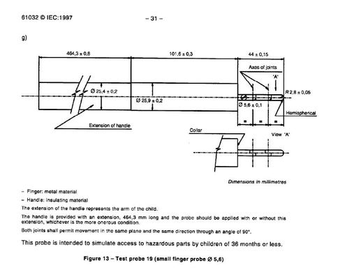 IEC61032 โพรบนิ้วทดสอบความปลอดภัยสำหรับเด็กขนาดเล็ก 19